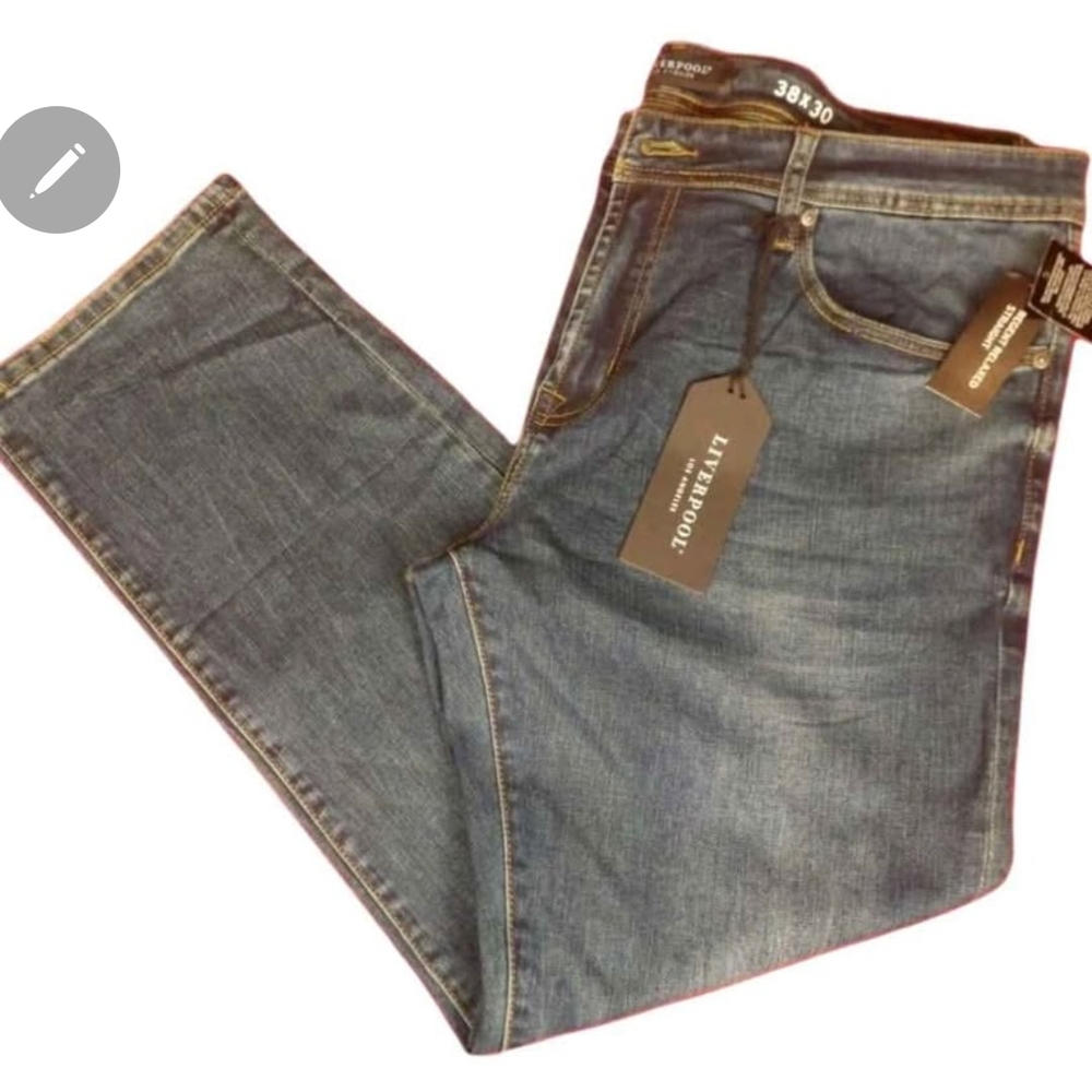 New with tag Liverpool Men's Indigo Straight Jeans - 38×30 Classic Stretch Denim